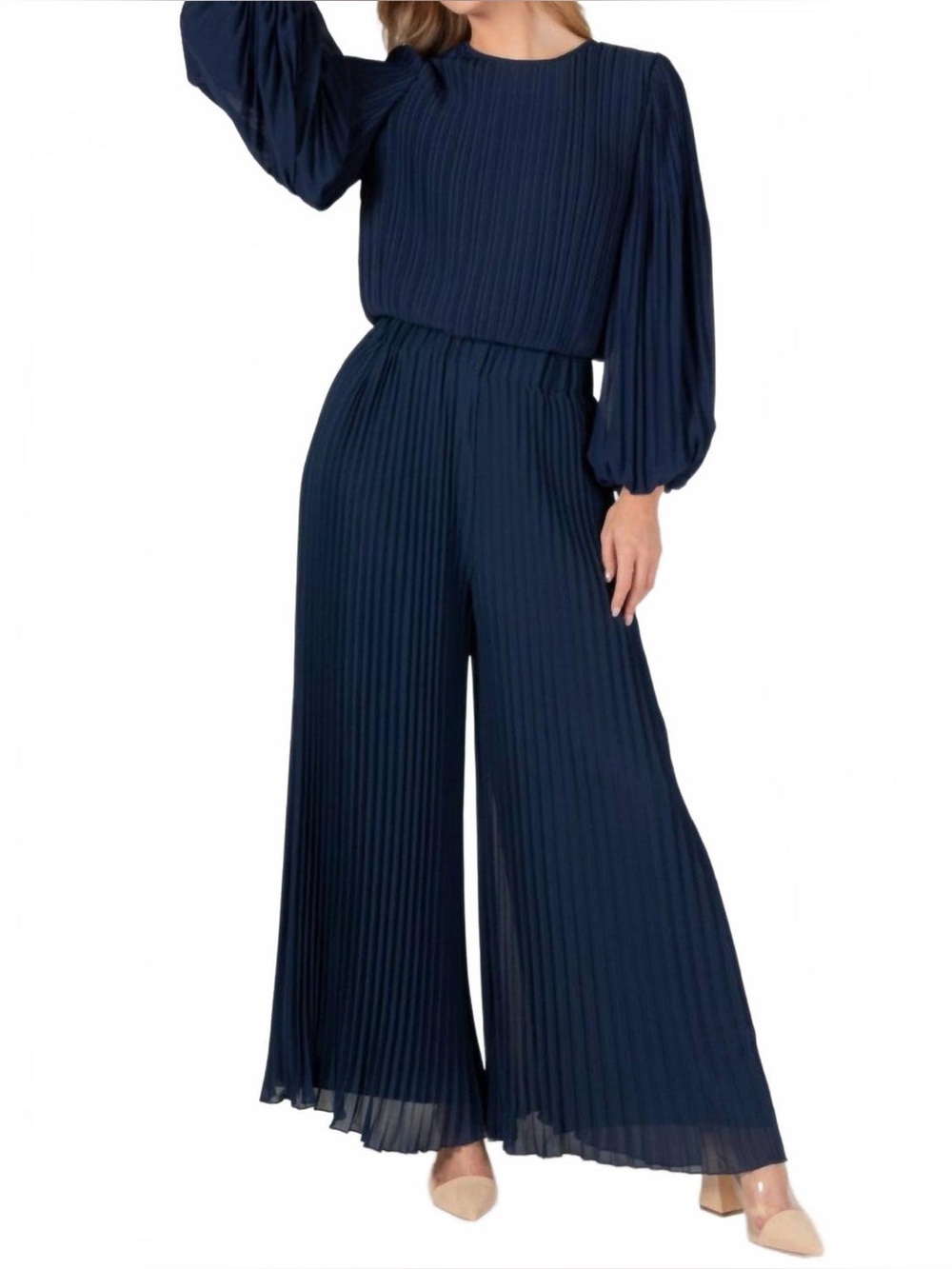 Before‎ You Pleated Chiffon Top in Navy